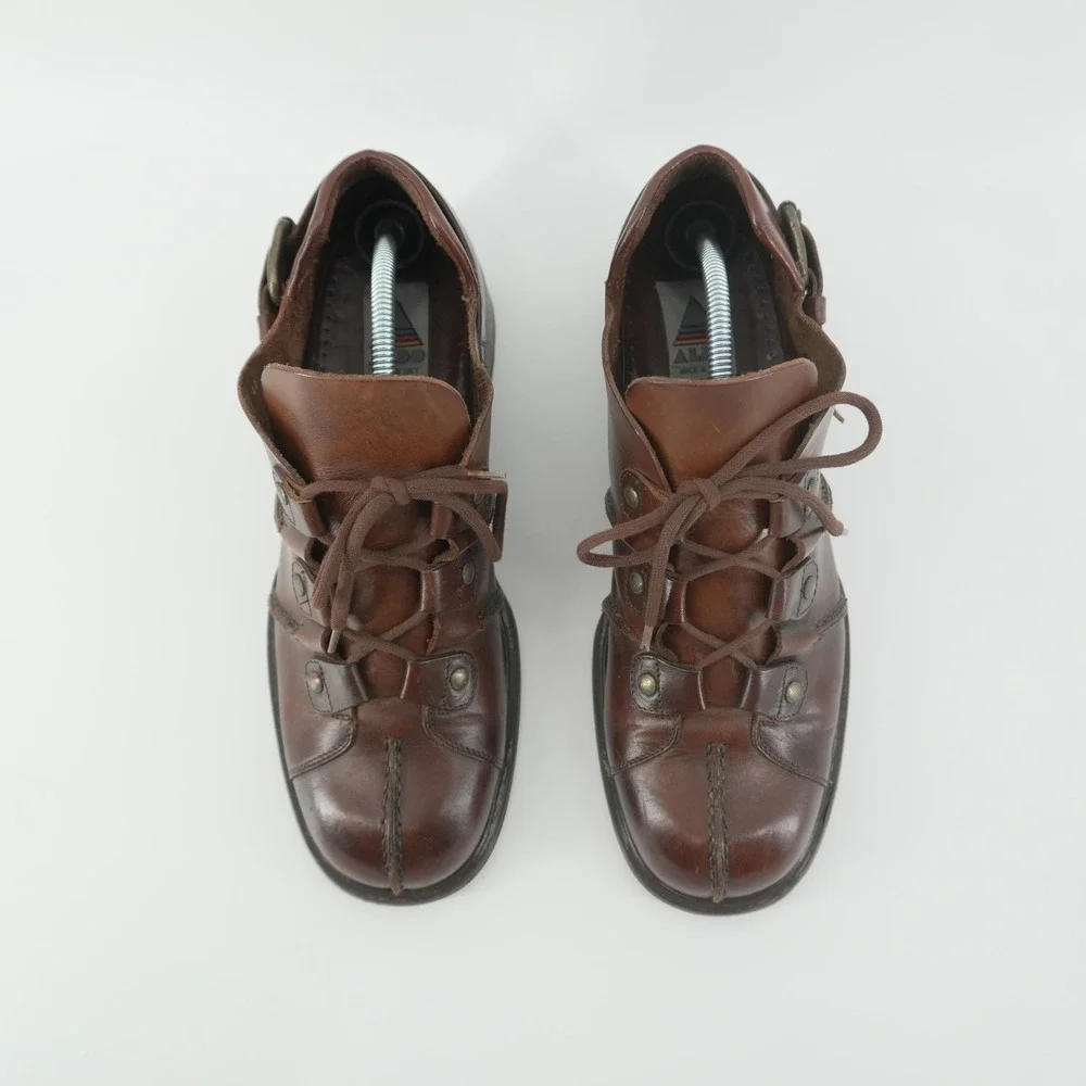 Aldo Leather Oxford Shoes Mens 44 Brown Made in Italy Studded Buckle Vintage